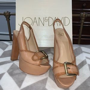 Joan and David Platform Baige Heel Buckle Detail